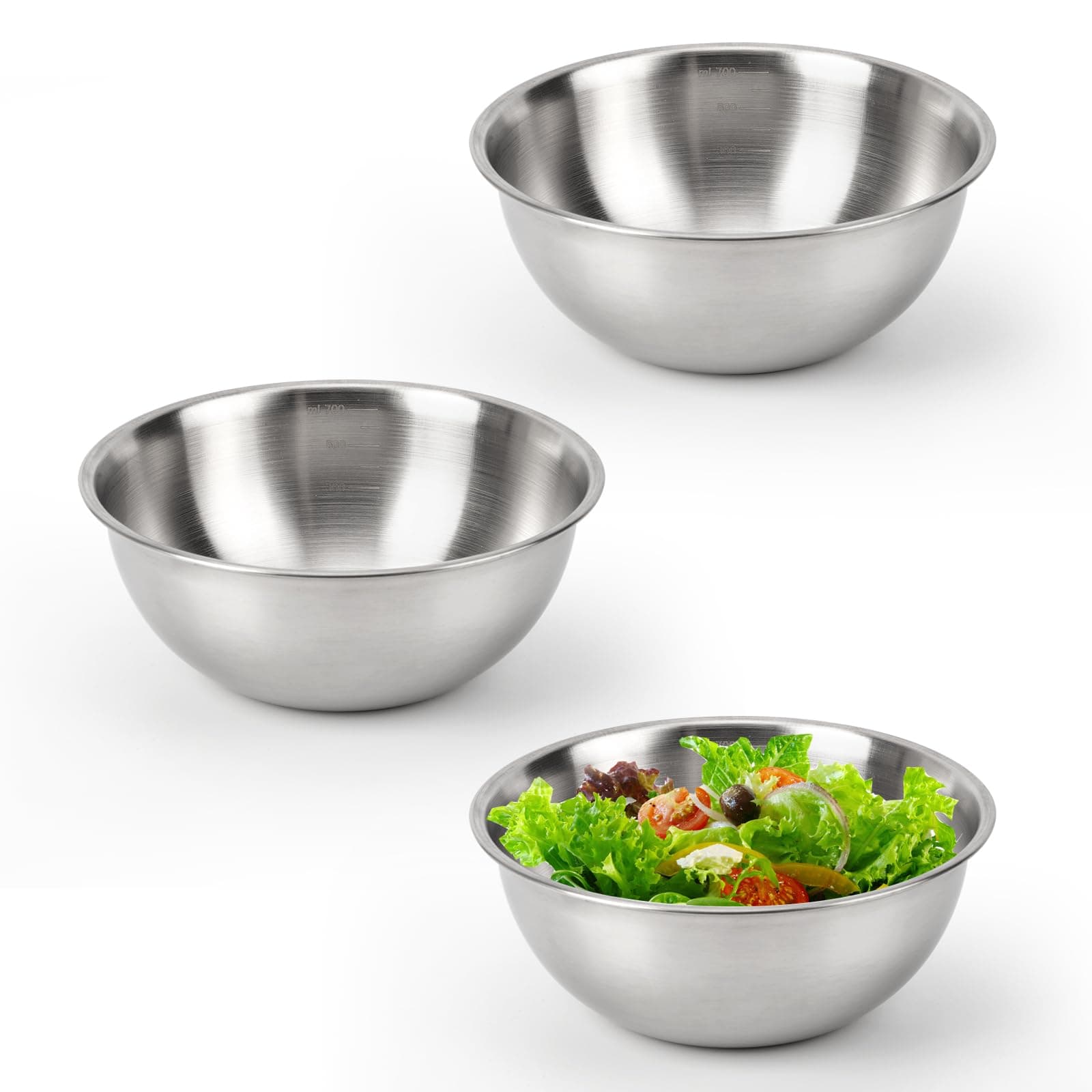 fecoqi Stainless Steel Mixing Bowls Set of 3 with Measurement Marks