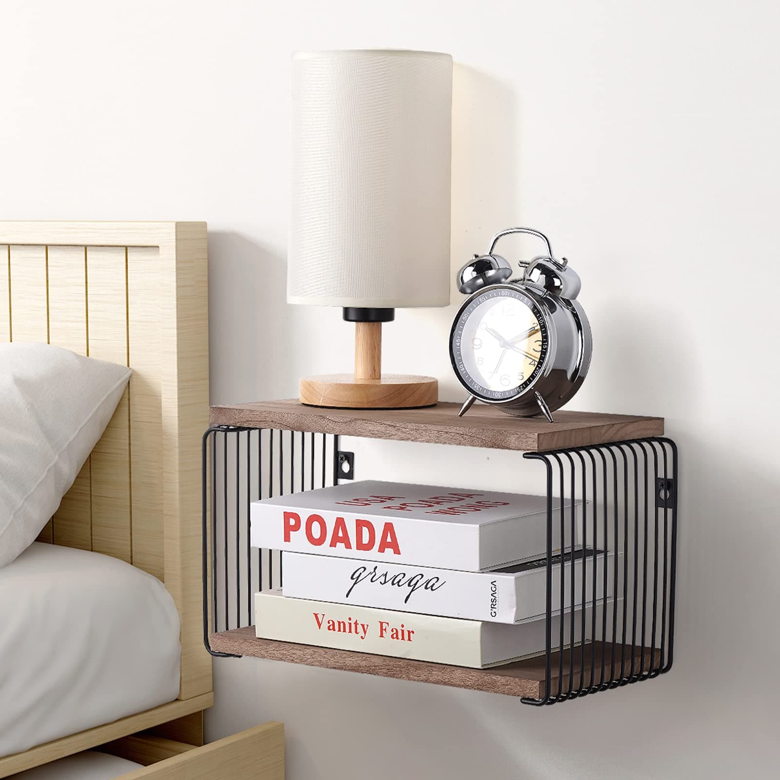 Filano Floating Nightstand Shelf with Drawer Rustic Wood
