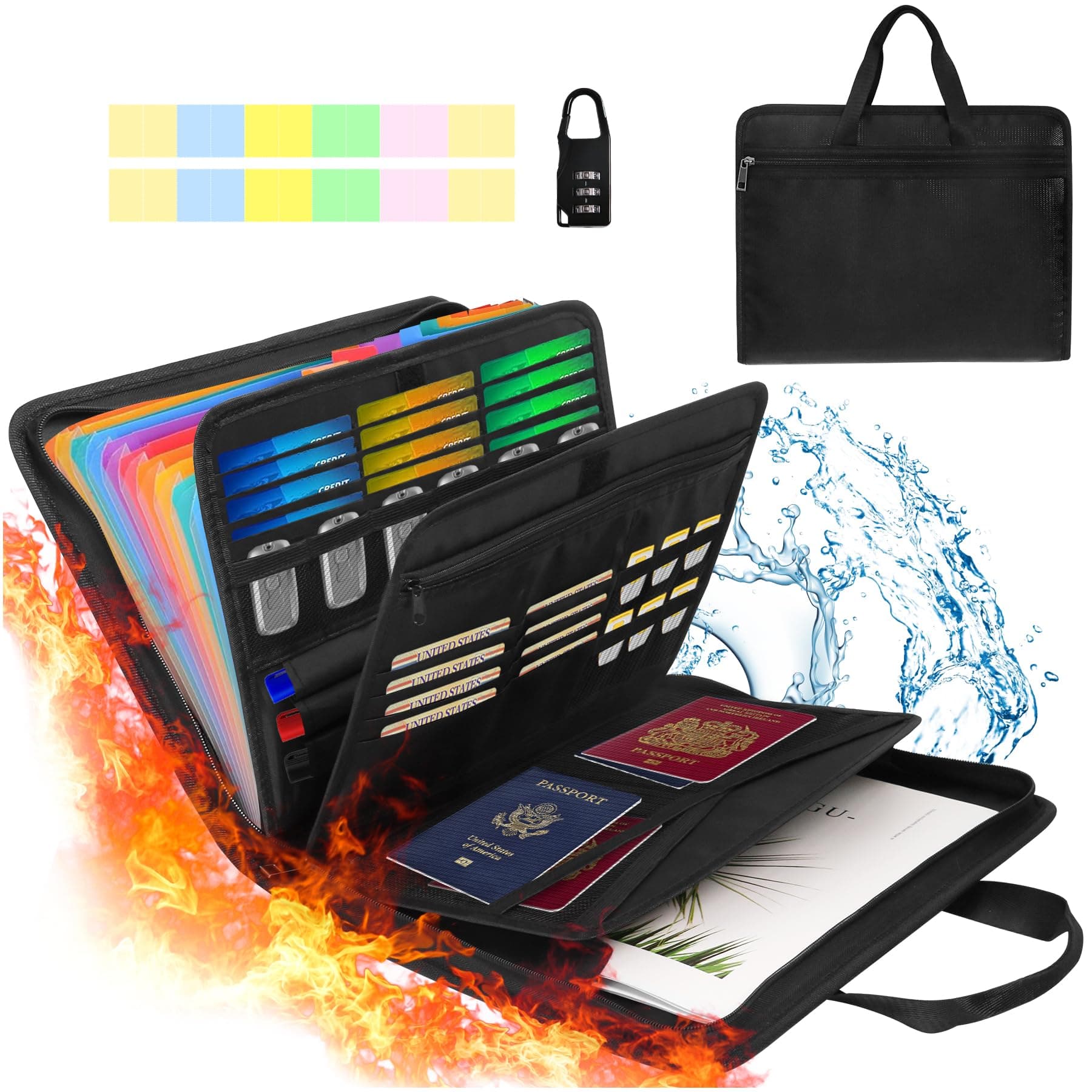 Fireproof Accordion File Organizer 12 Pockets