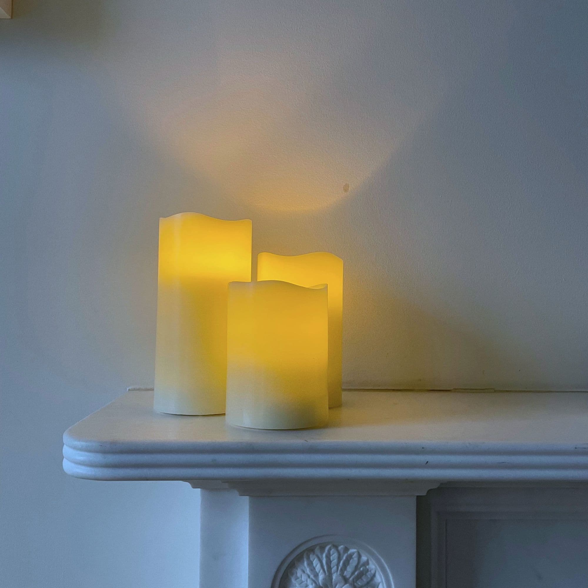 Large Flameless Pillar Candle Trio for Fireplace Display