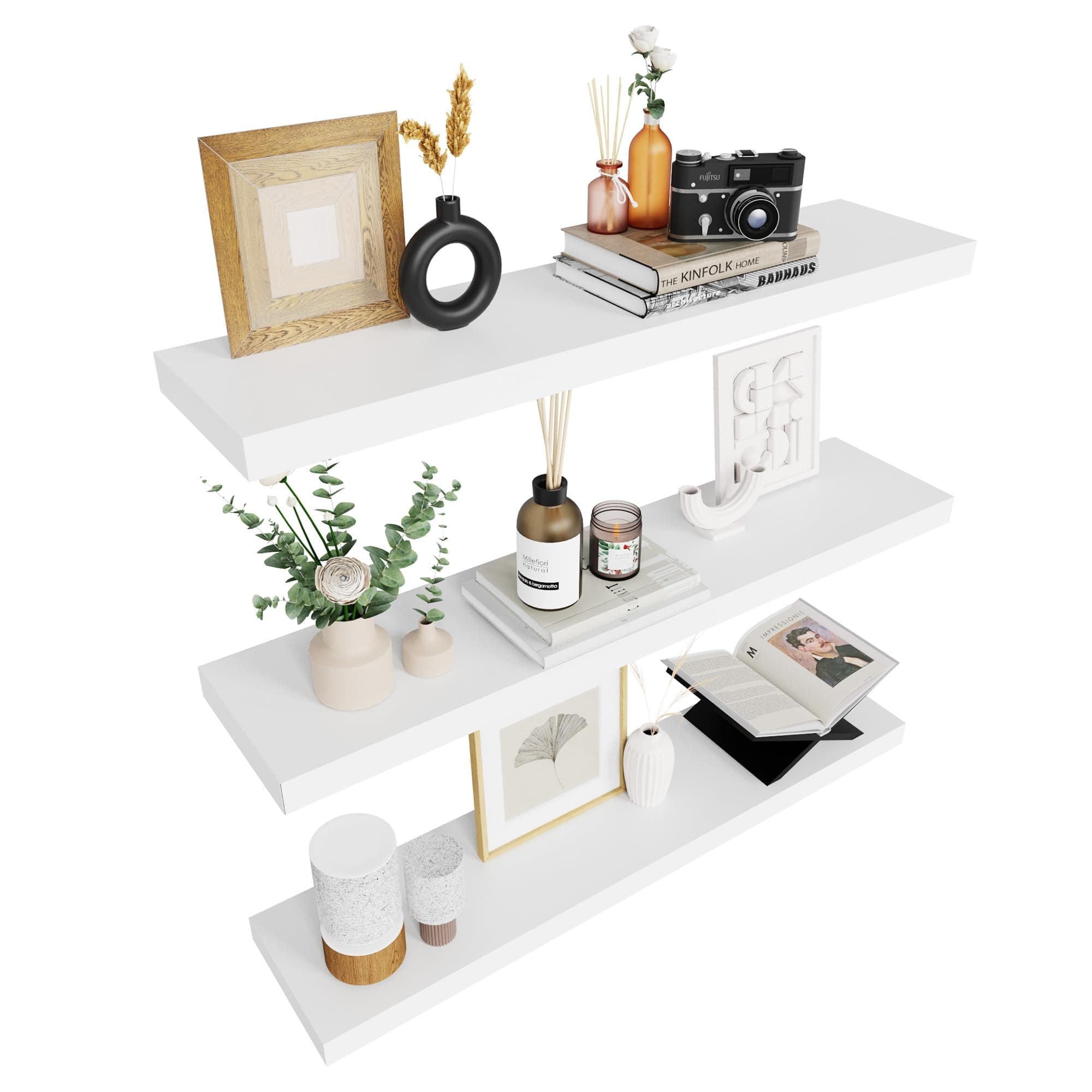 SRIWATANA White Floating Shelves Set of 3 - 17 in. Rustic Wood