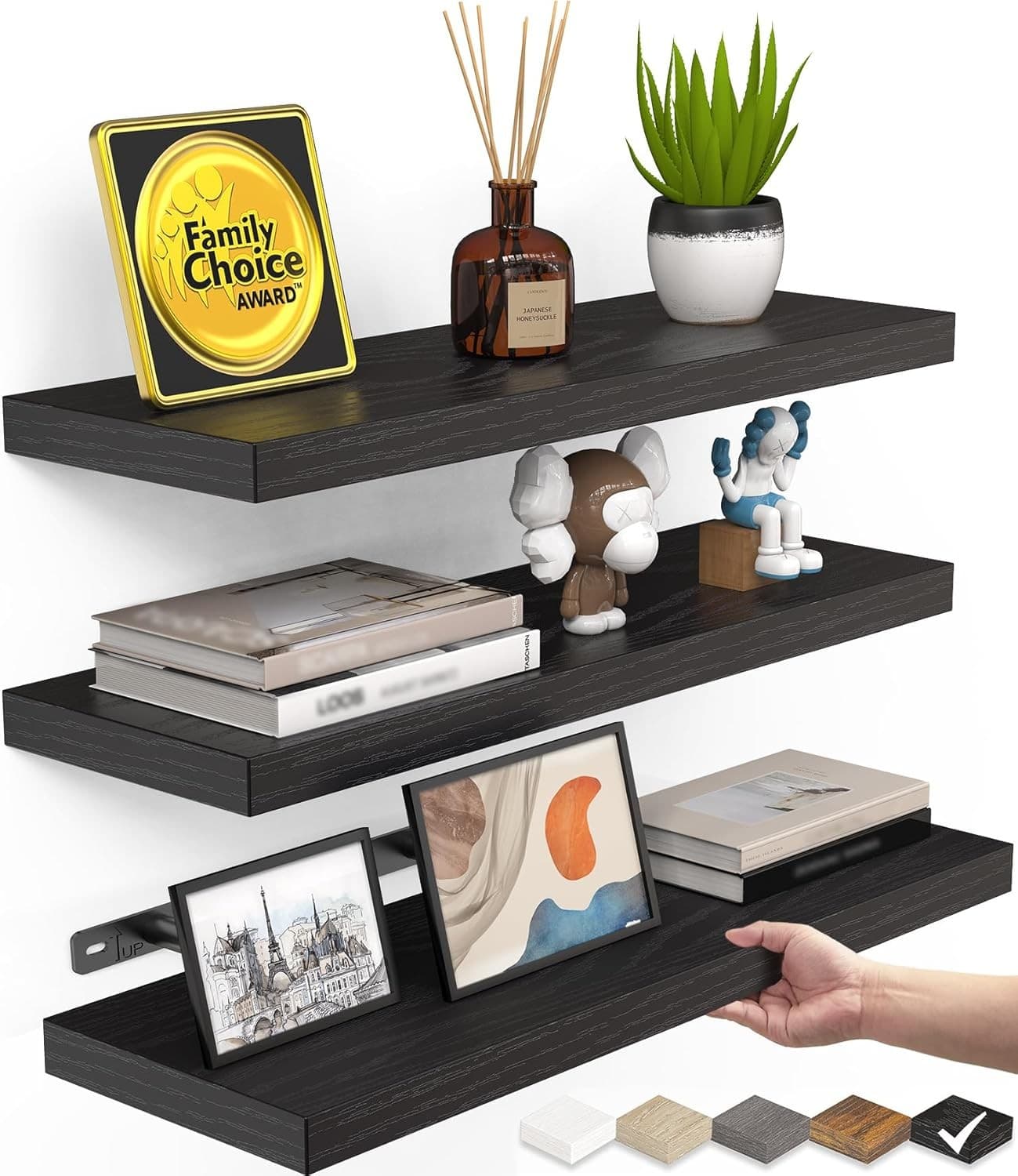 Set of 3 Wood Floating Shelves