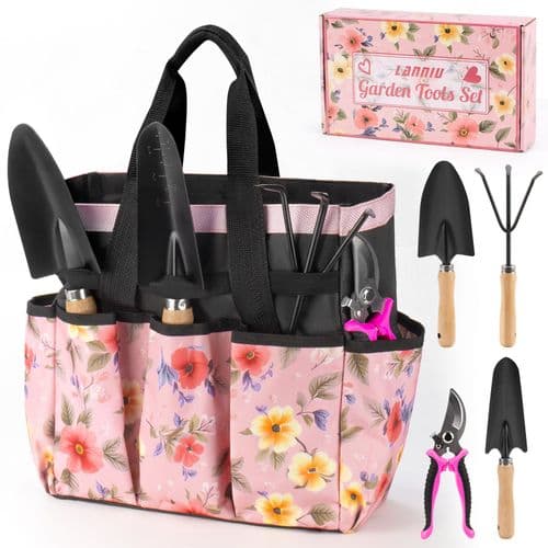 WNJ 10-Piece Floral Garden Tools Set with Tote