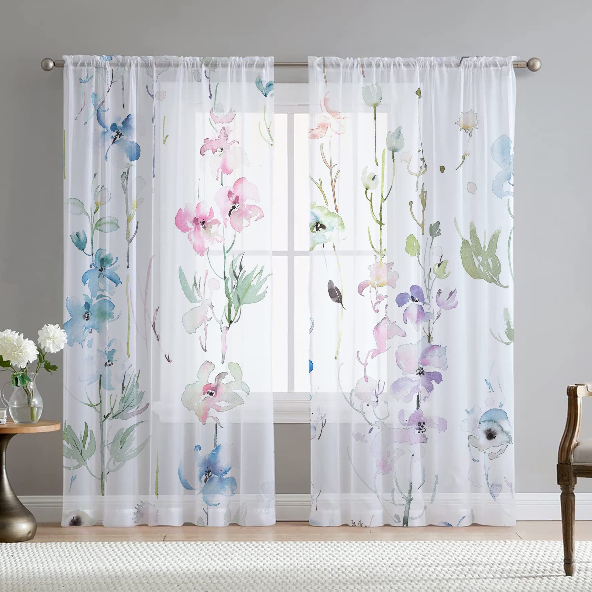 Fereyis Floral Leaves Curtains 84 Inch 2 Panels