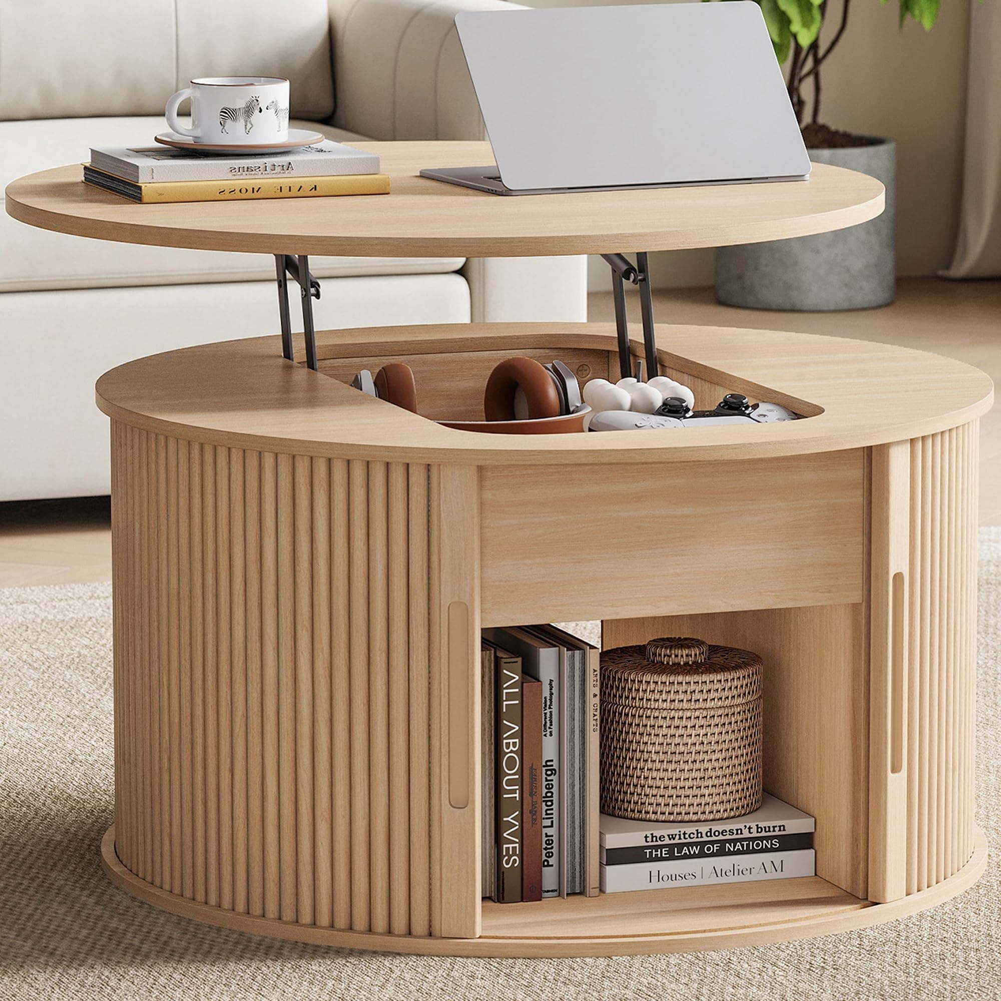 Linen Skirted Coffee Table with Storage