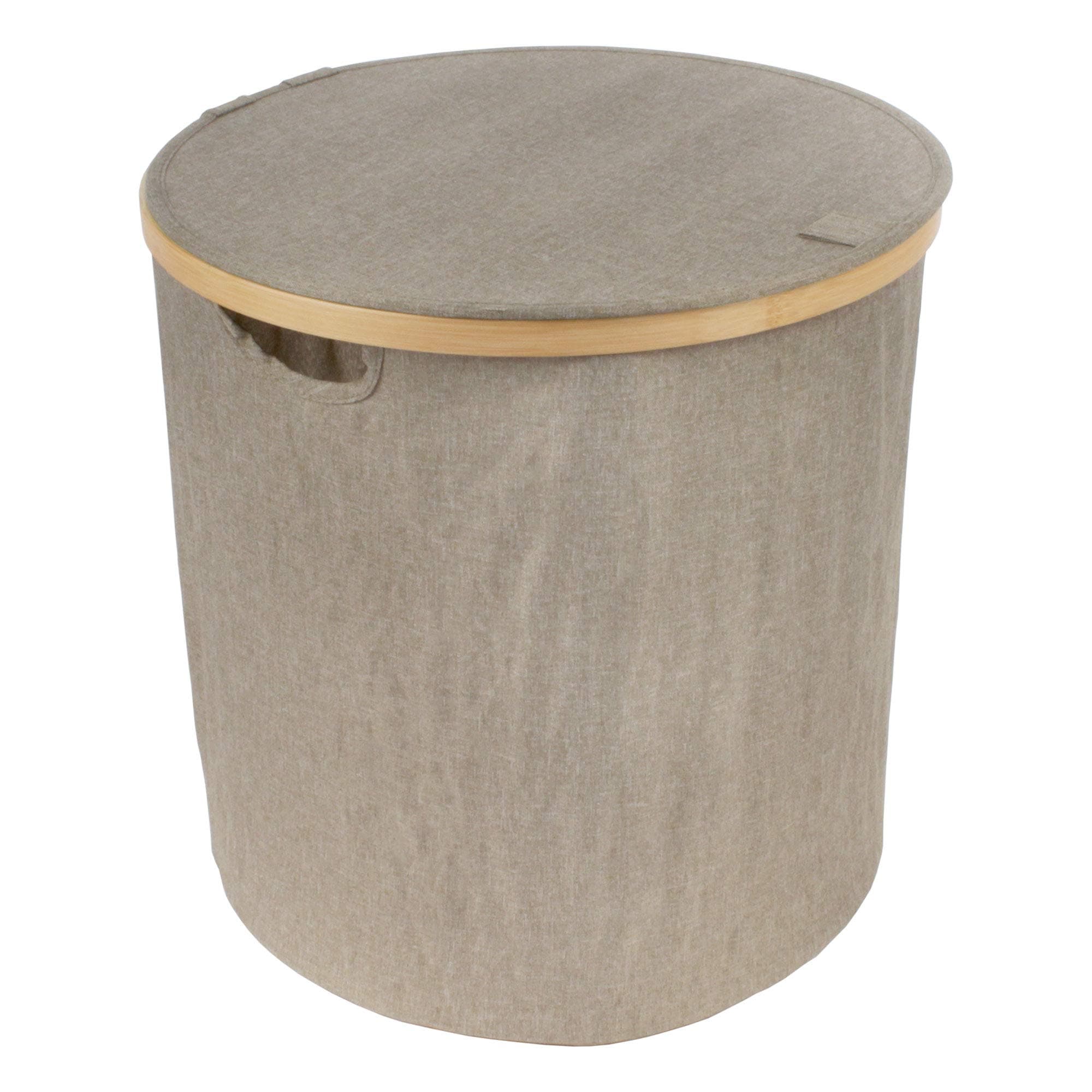 Foldable Bamboo Laundry Hamper with Lid (Circular)