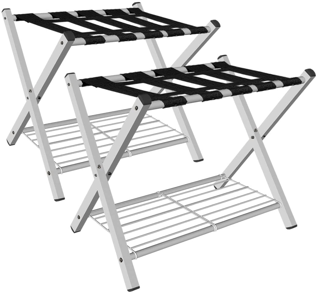 Foldable Luggage Rack with Wood Shelf