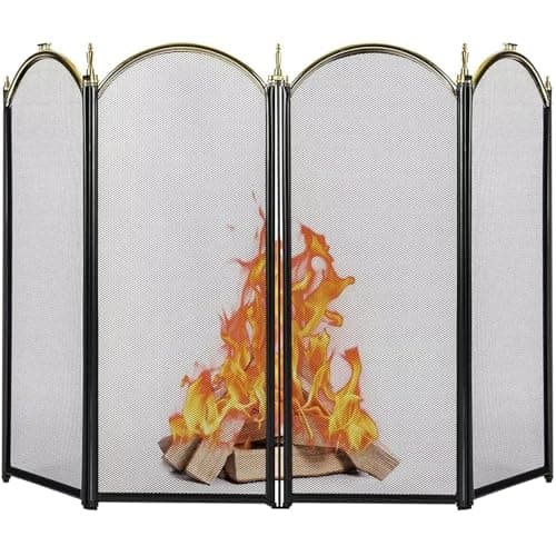 Ornate 4-Panel Folding Fireplace Screen
