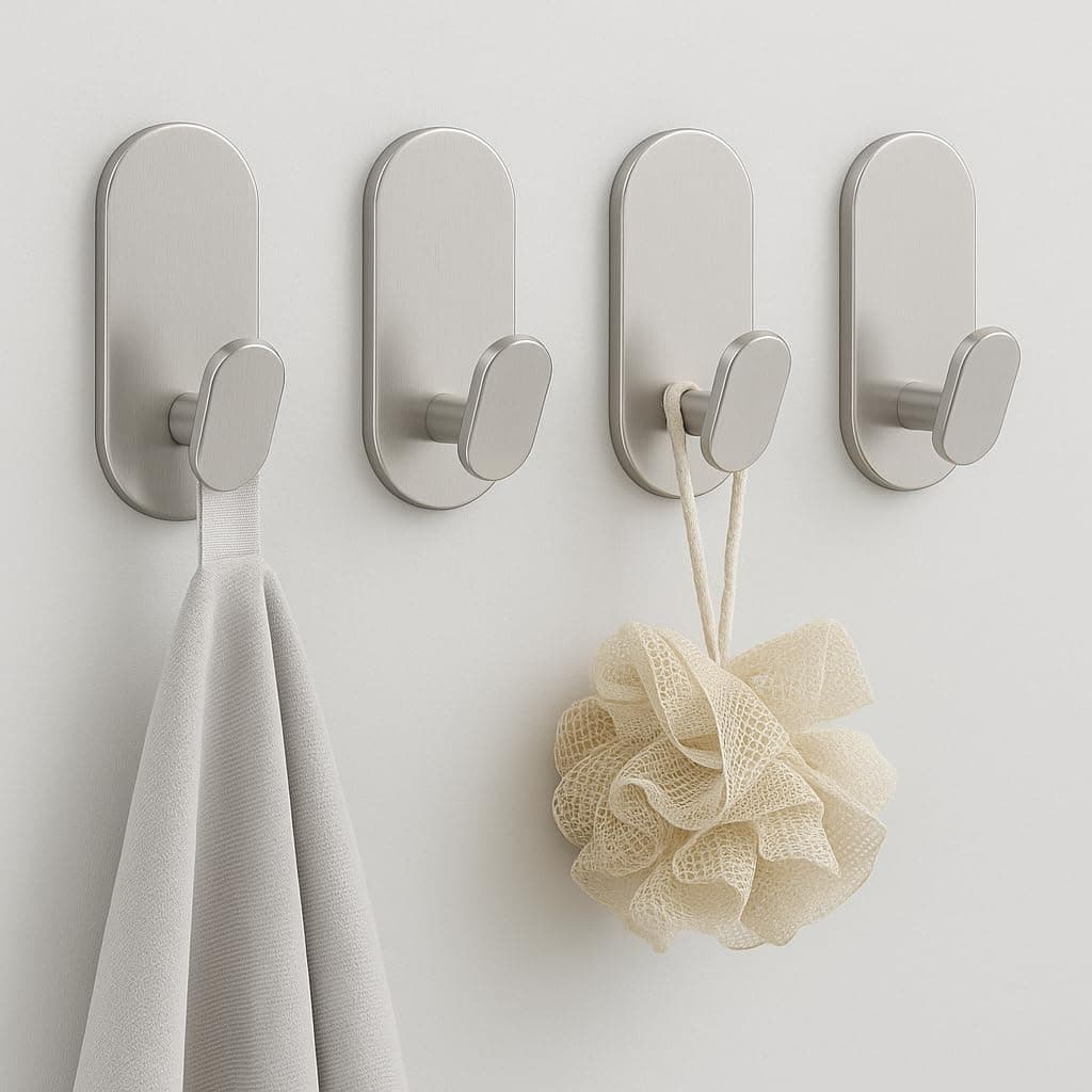 Fotosnow Adhesive Towel Hooks, Stainless Steel 4-Pack