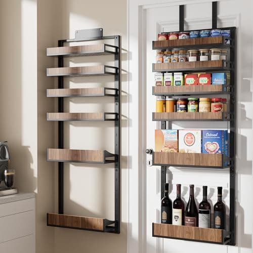 Fulifix Over The Door Pantry Organizer 6-Tier with Wooden Baskets