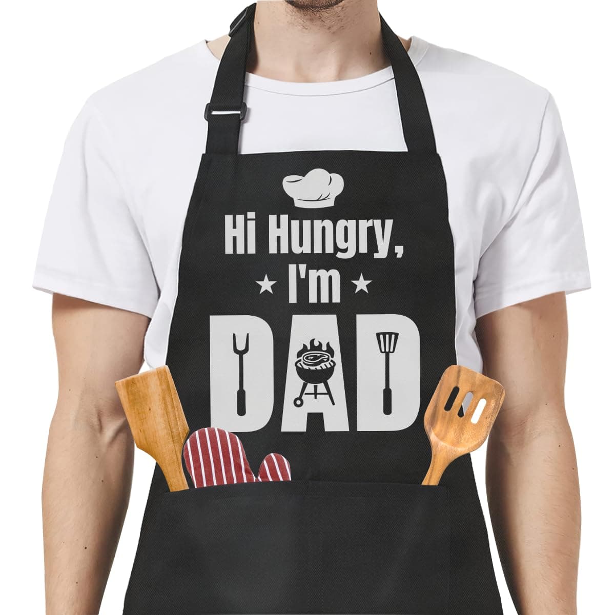 SANDJEST Funny BBQ Grill Apron with Pockets for Dad Grilling