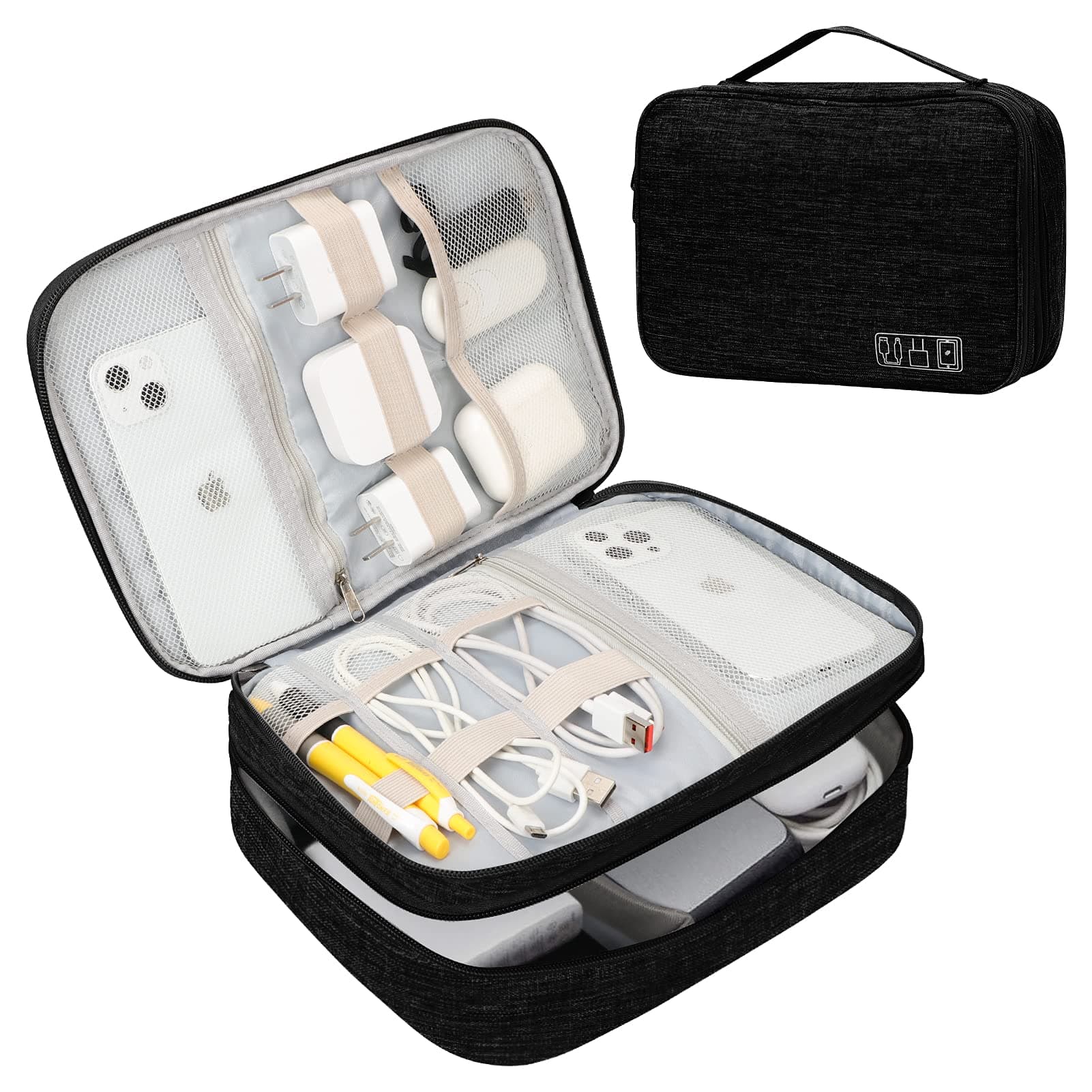 FYY Travel Cable Organizer Pouch Double-Layer