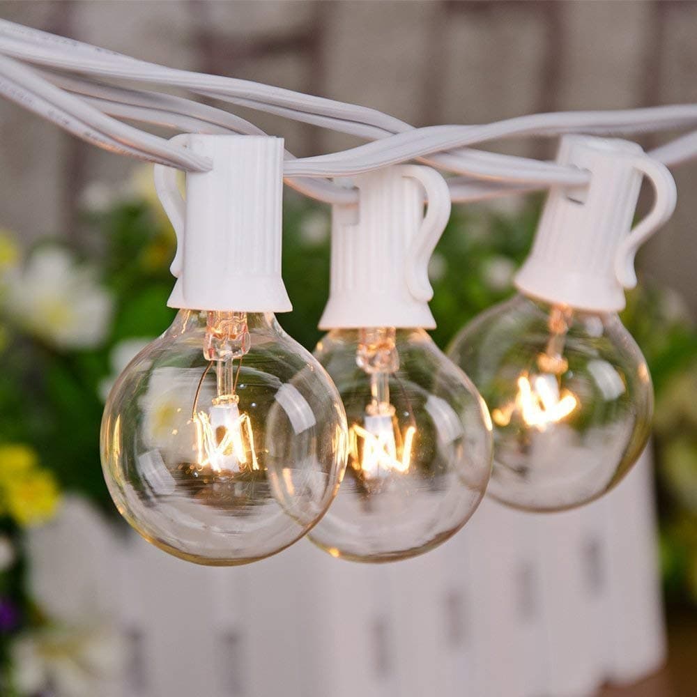 G50 Patio String Lights - 25 Clear Globe Bulbs, 25 Ft White Wire