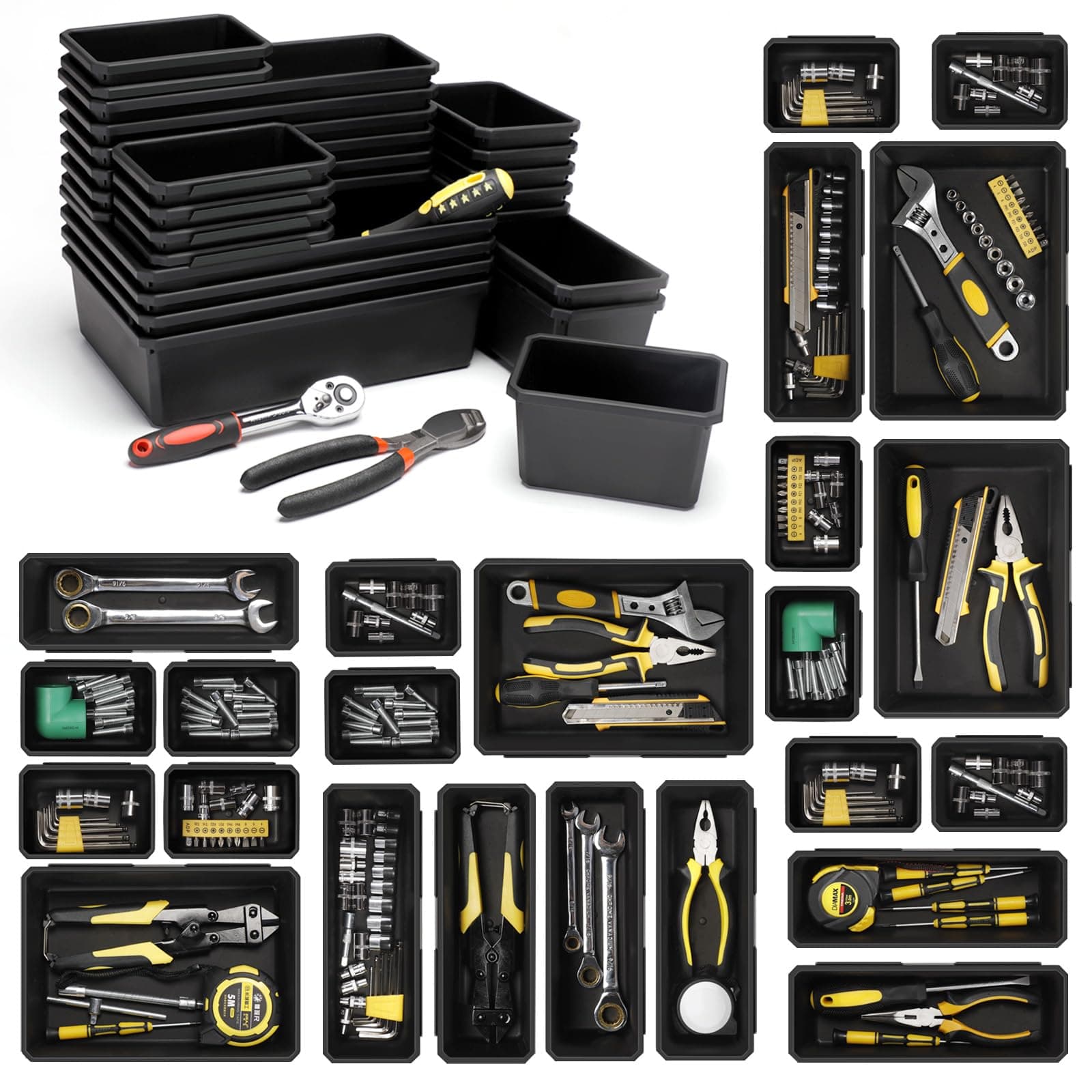 GARDENWORK 24-Pack Black Tool Drawer Organizer Tray Set