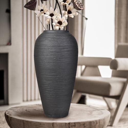 Matte Black Ceramic Floor Vase