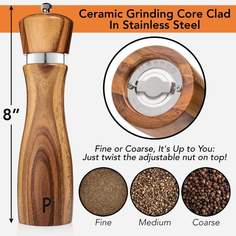 Gennua Acacia Wood Salt and Pepper Grinder Set