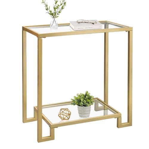 GIFTTROVE 2-Tier Gold Glass Side Table