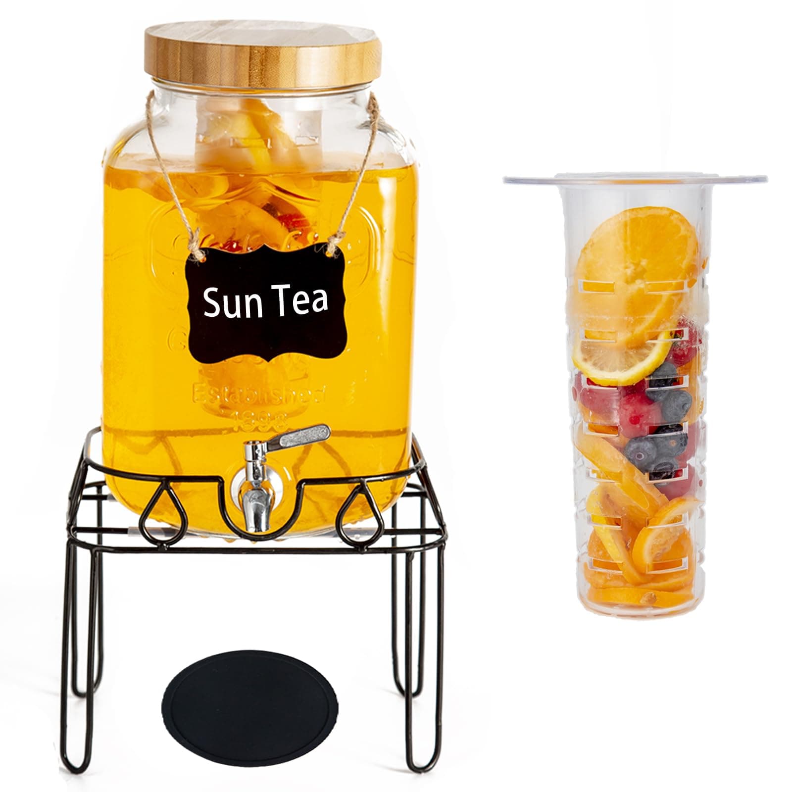 Glass Beverage Dispenser with Wood Stand