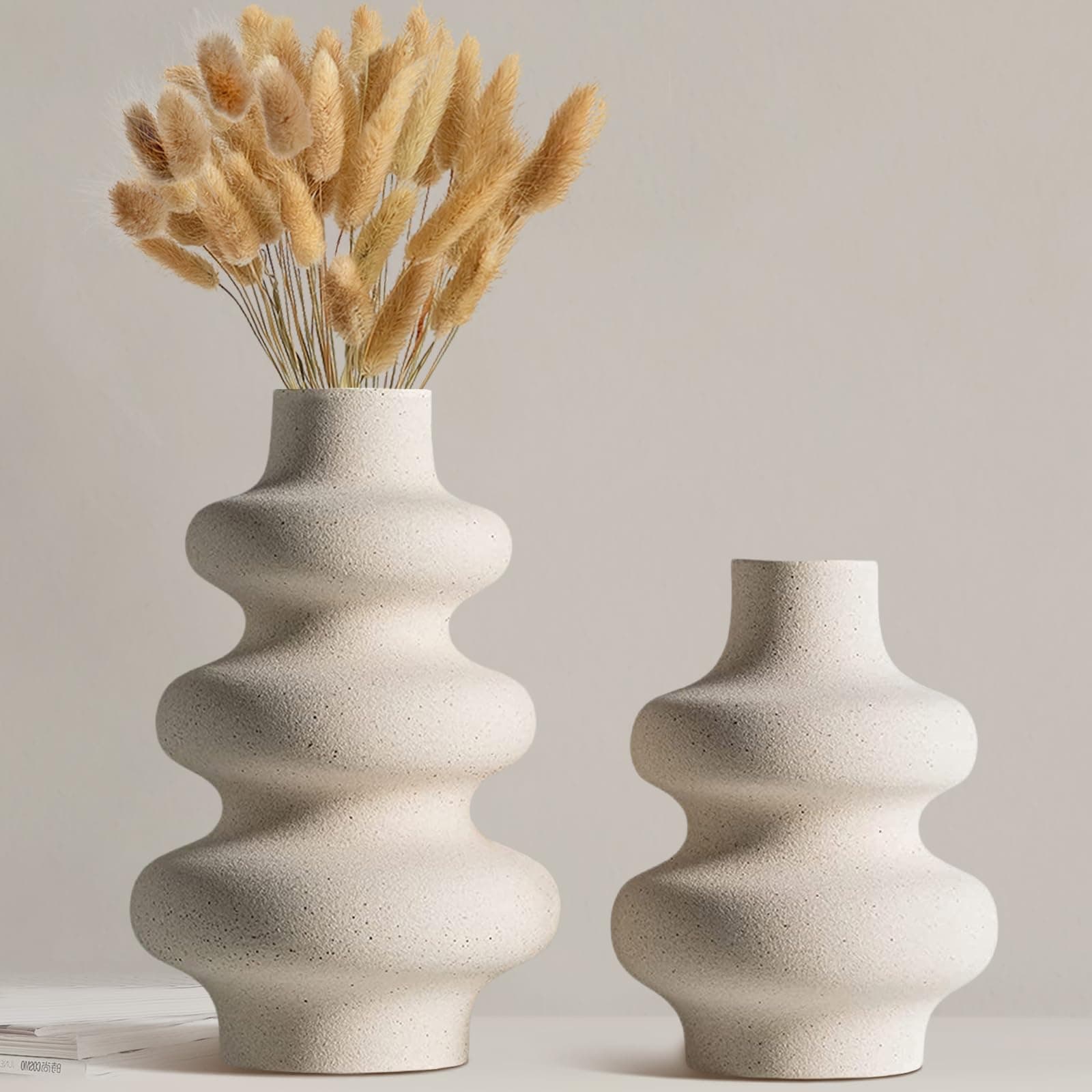 Ceramic Vase Set with Faux Peonies