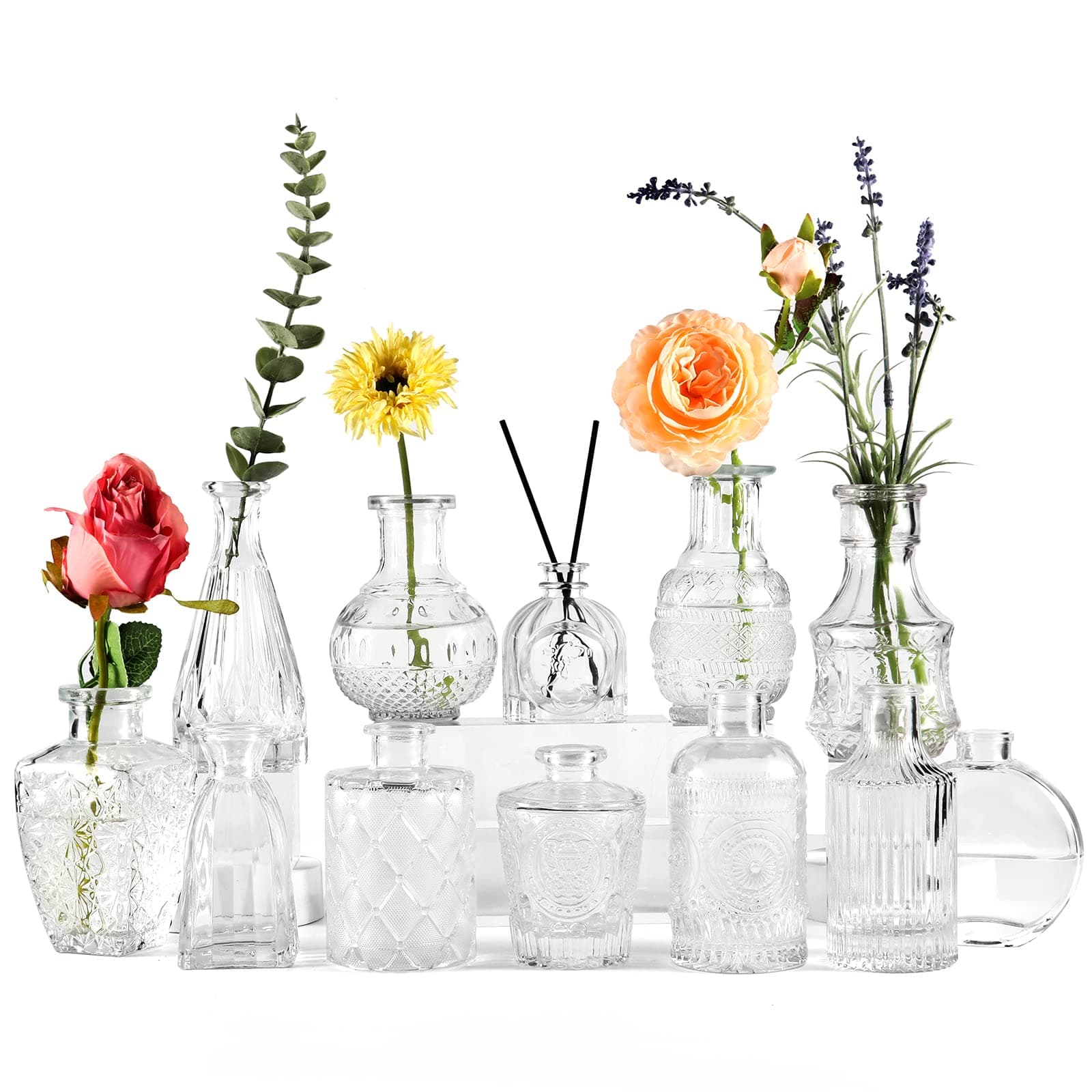 Glass Bud Vases Set of 12, Small Clear Vases