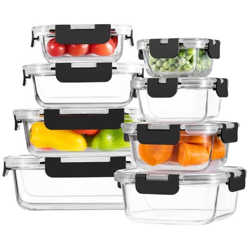 Glass Food Storage Containers with Locking Lids Set of 18
