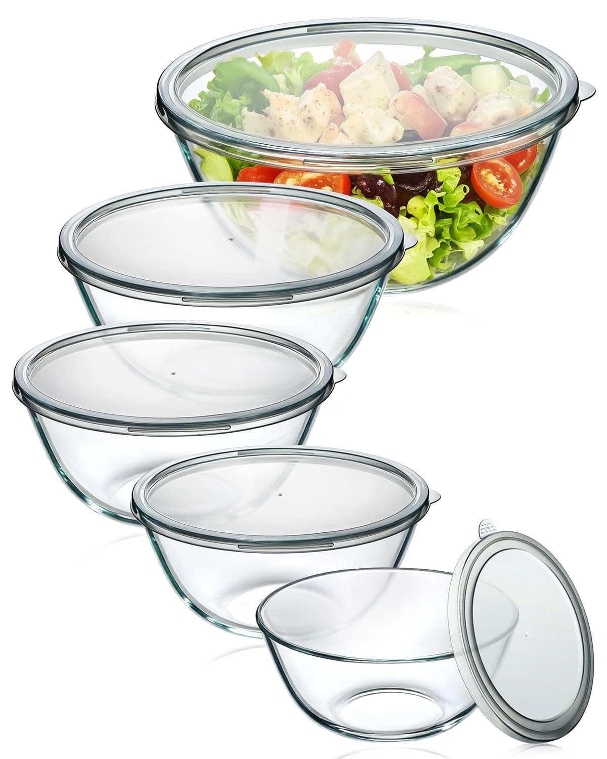 Glass and Stoneware Mixing Bowl Set with Lids