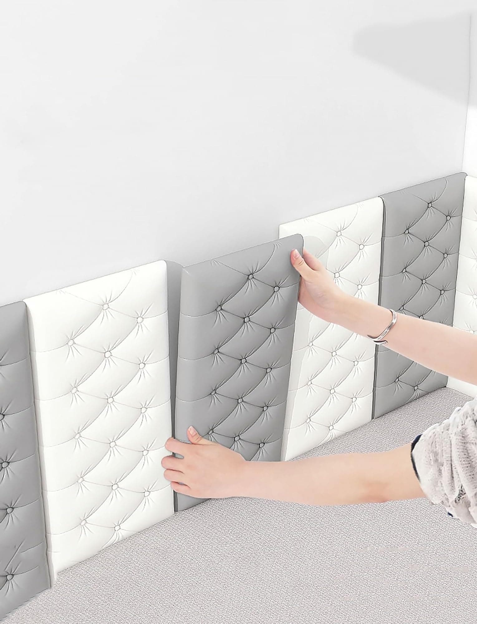 Free-Standing Tufted Velvet Headboard with Hardwood Frame, Queen