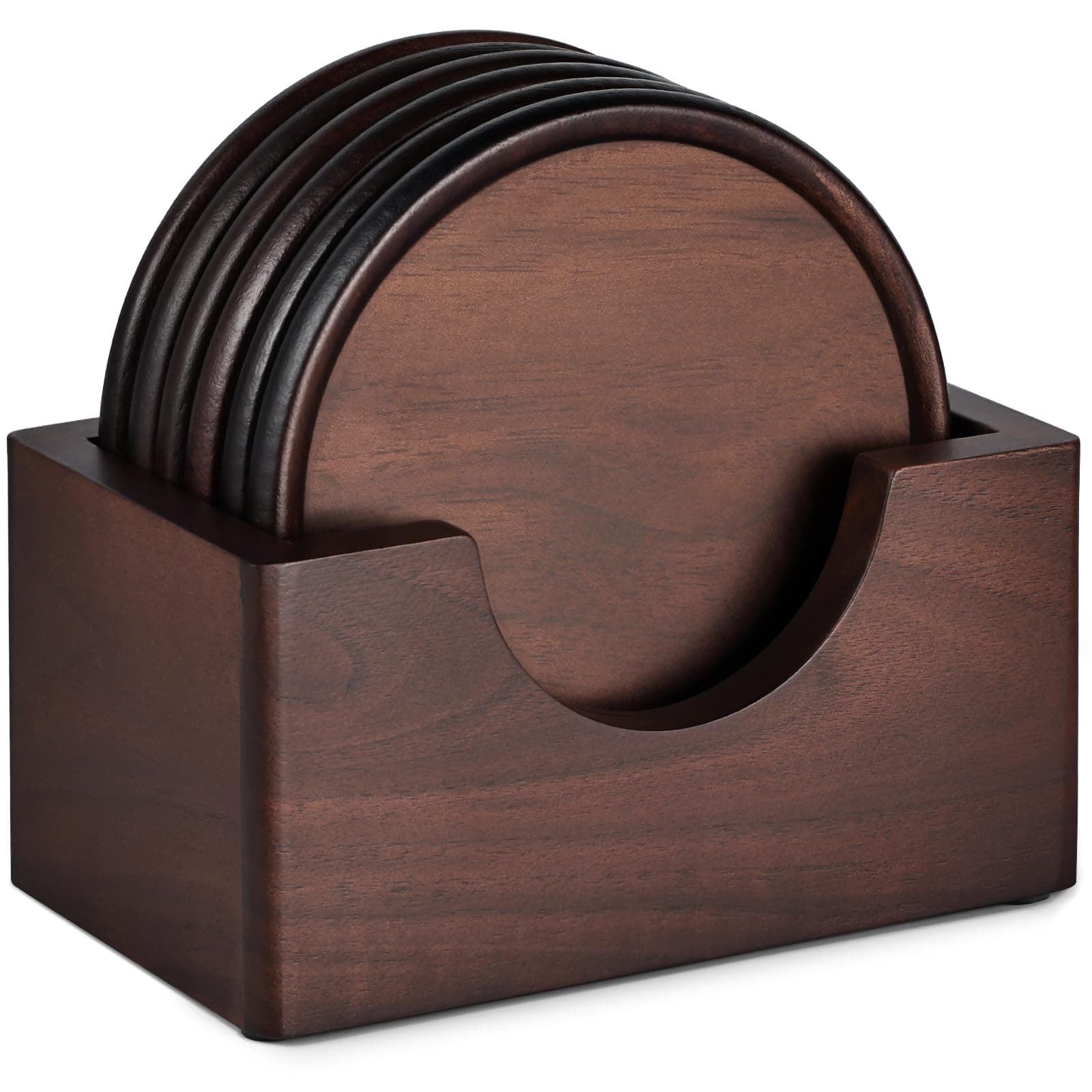 GOH DODD Walnut Wooden Coasters Set of 6 with Holder