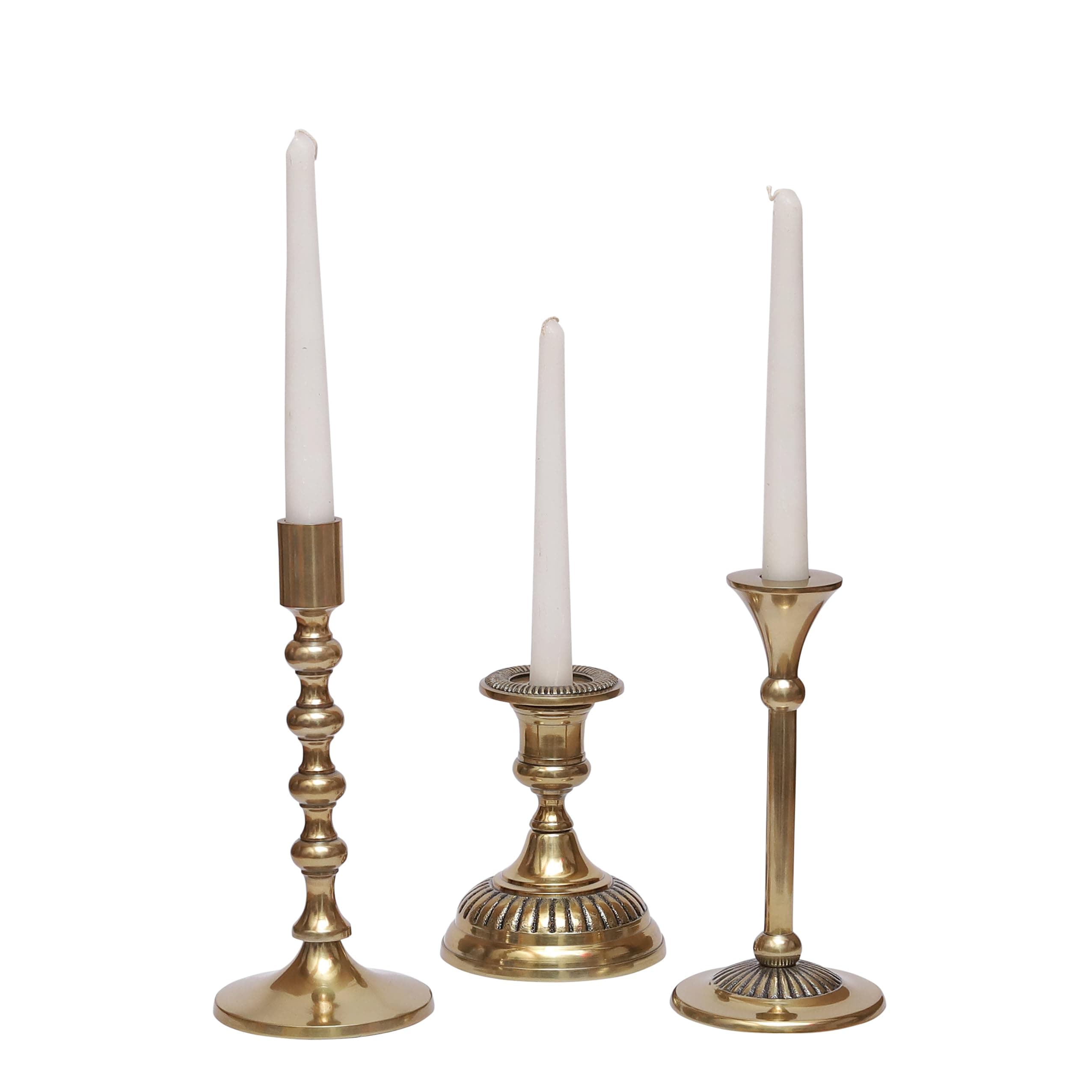Gold Taper Candle Holder Set of 3 - Antique Brass