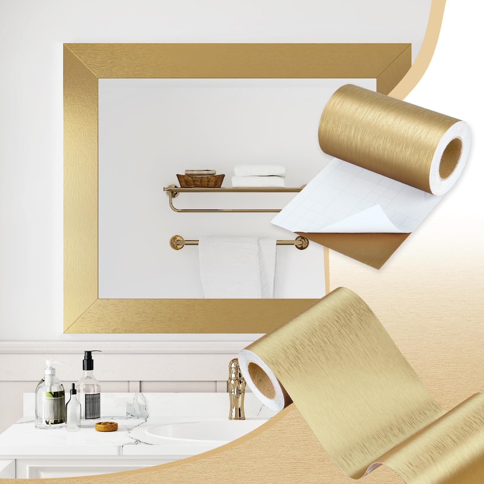 Gold Brushed Mirror Frame Kit - Peel and Stick Bathroom
