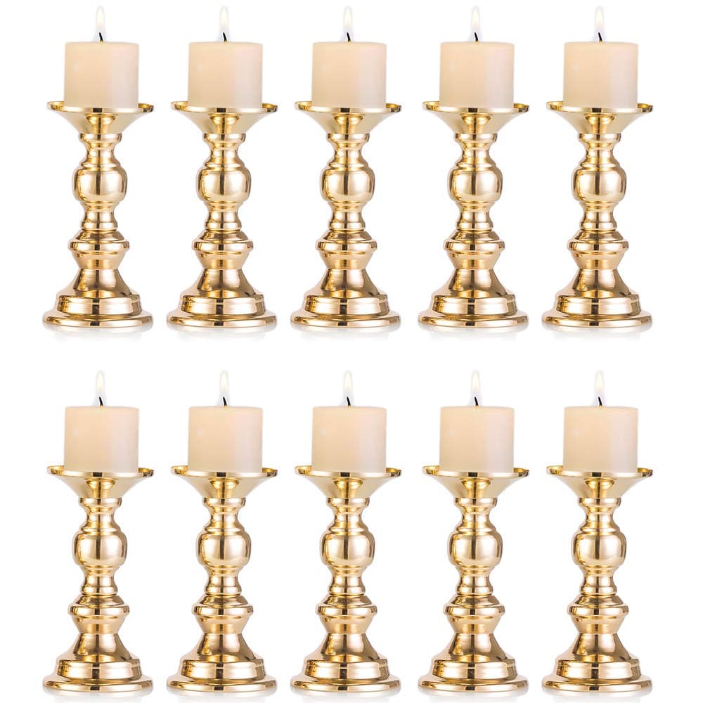 Gold Metal Pillar Candle Holders Set of 6