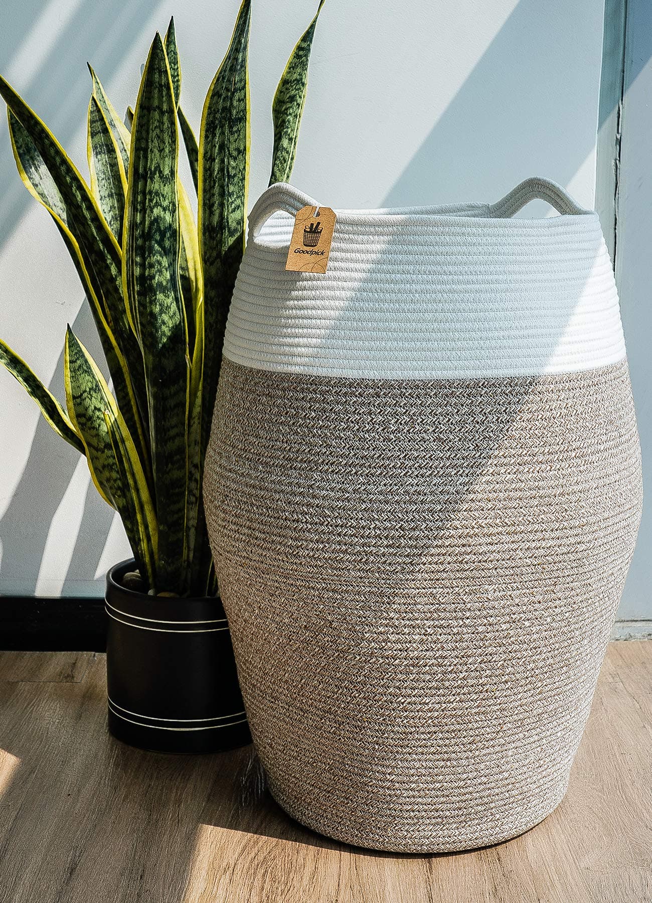 Goodpick 105L Jute Woven Rope Laundry Hamper Tall