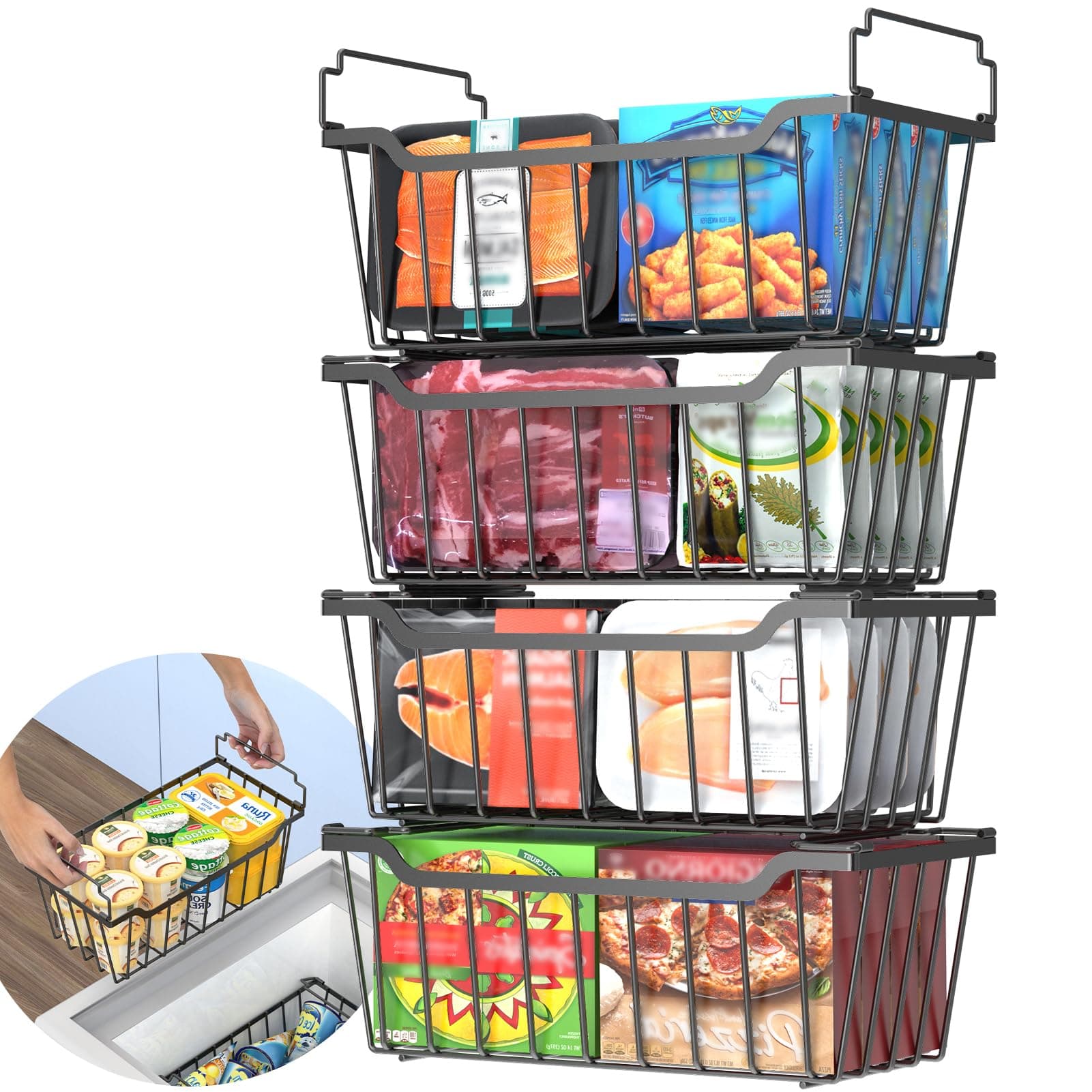 Goovilla Freezer Organizer Bins with Foldable Handle - 4 Pack