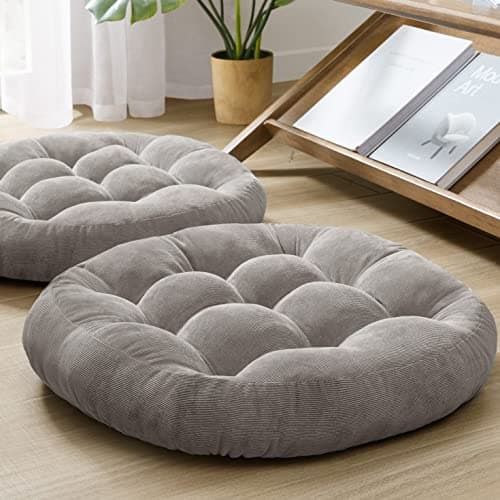 Grey Round Tufted Floor Cushion Set of 2