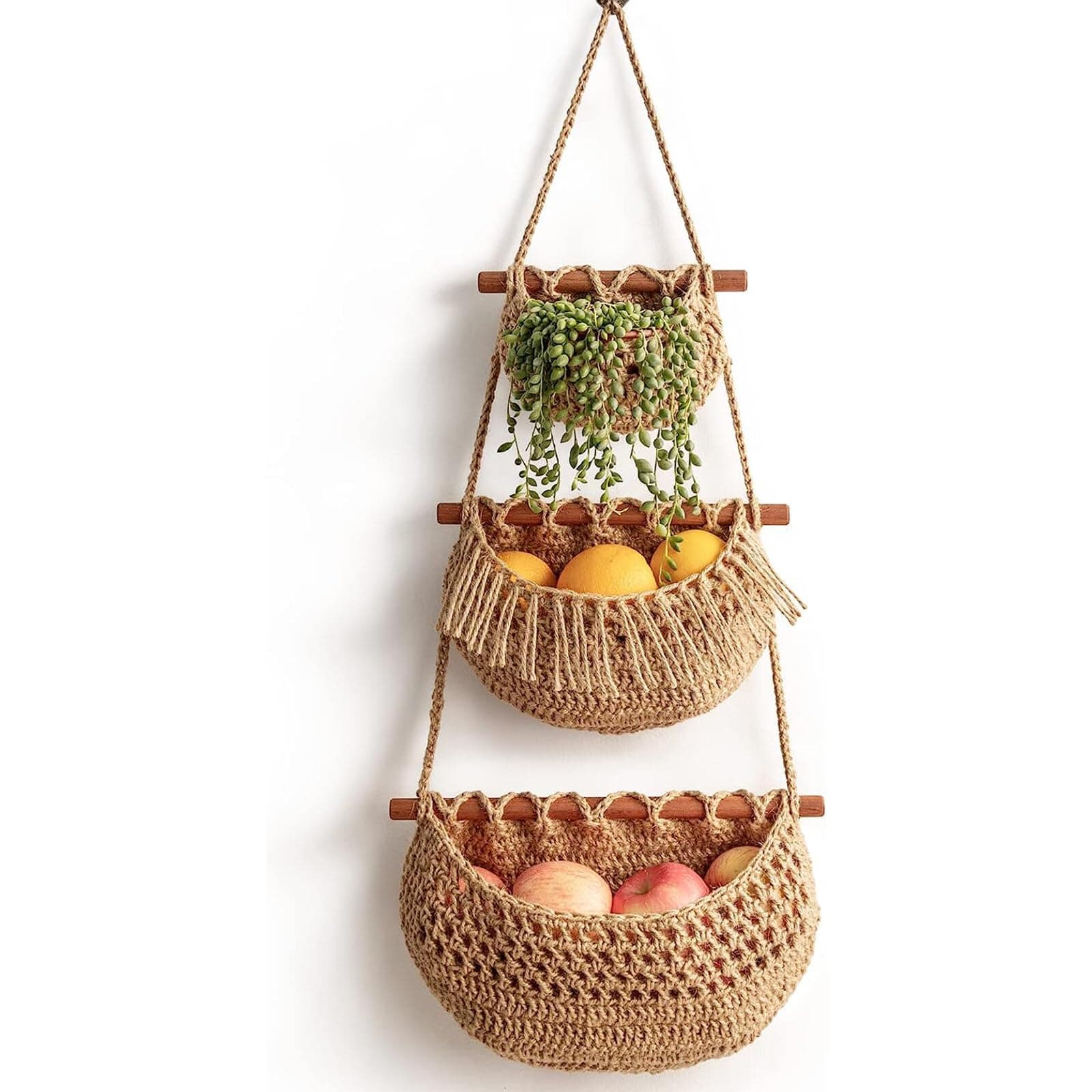 Hanging Jute Rope Fruit Basket Bohemian Kitchen Decor