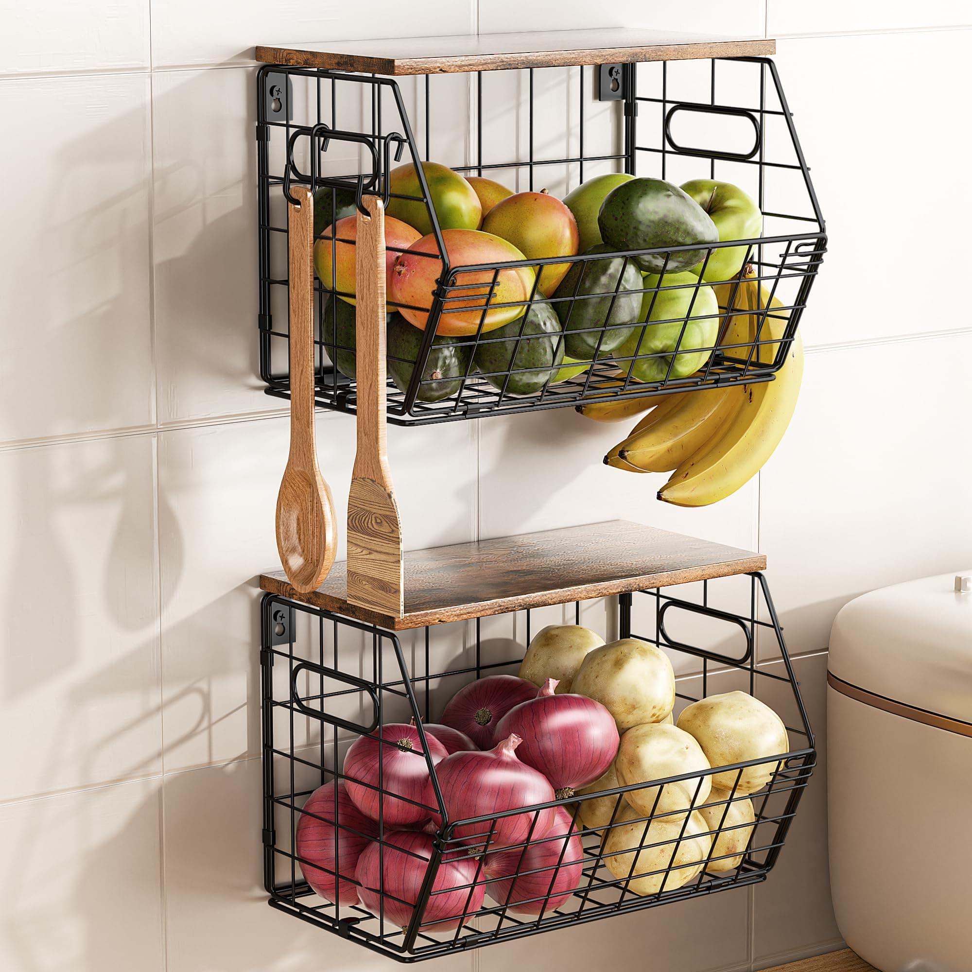 Hanging Kitchen Organizer Basket 3-Tier Removable