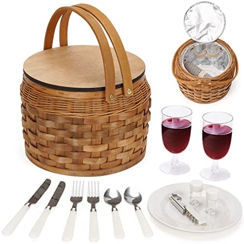 HappyPicnic Wicker Basket Set for 4 - Large Willow Hamper