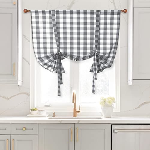 Hiasan Buffalo Check Tie Up Curtains Pink and White 42 x 63 in 1 Panel