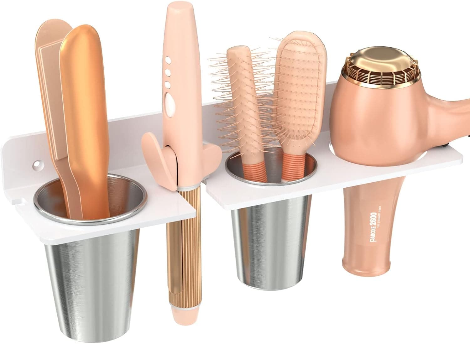 HIIMIEI Hair Tool Organizer Wall Mount with 2 Steel Cups