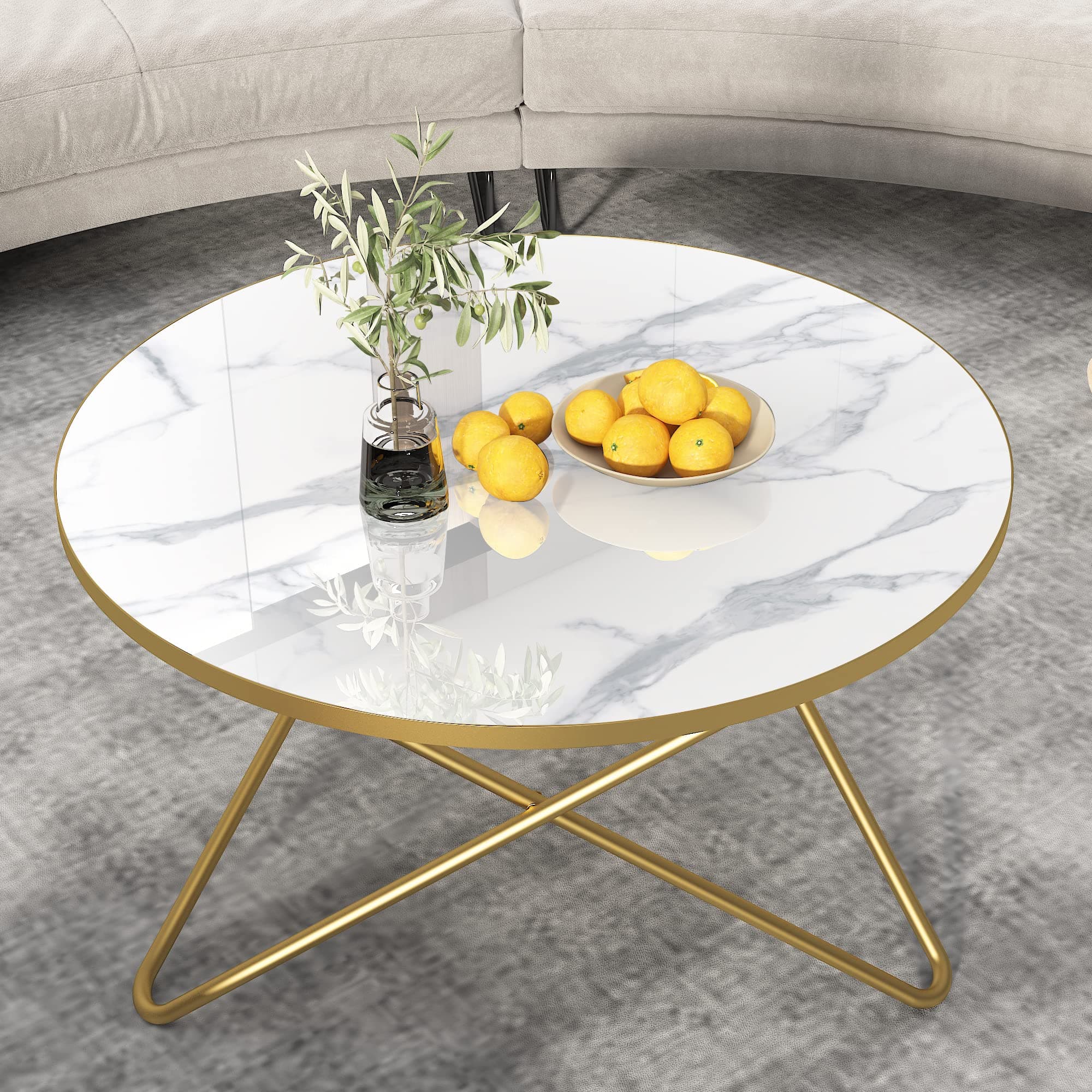 HLR Round Coffee Table — White Faux Marble Top