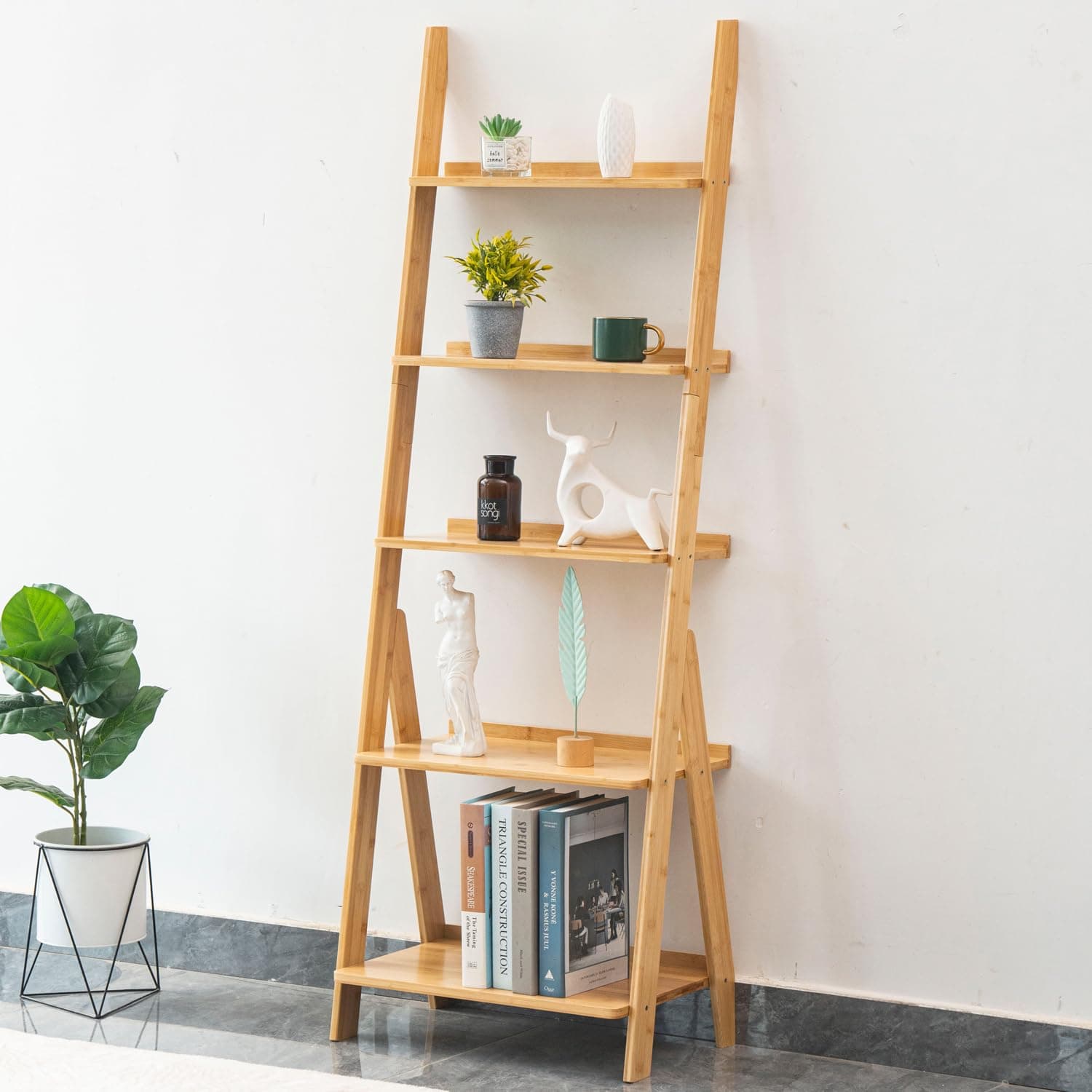 Maydear Bamboo 5-Tier Ladder Bookshelf