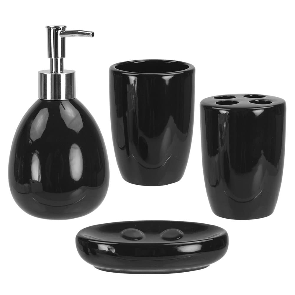 Home Basics 4-Piece Ceramic Bathroom Set, Black