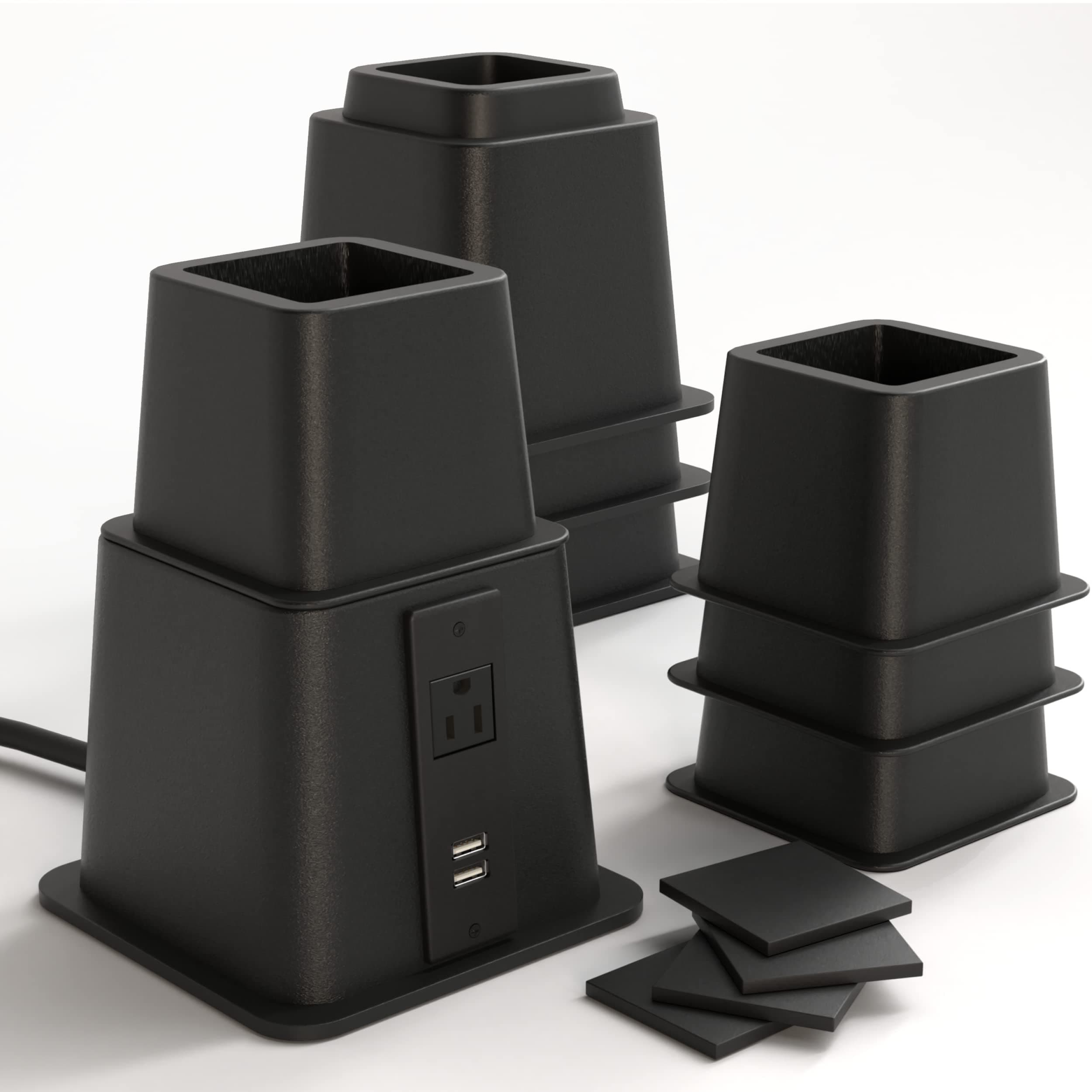 Home It Adjustable Bed Risers, 3/5/8 in., Black (4-Pack)