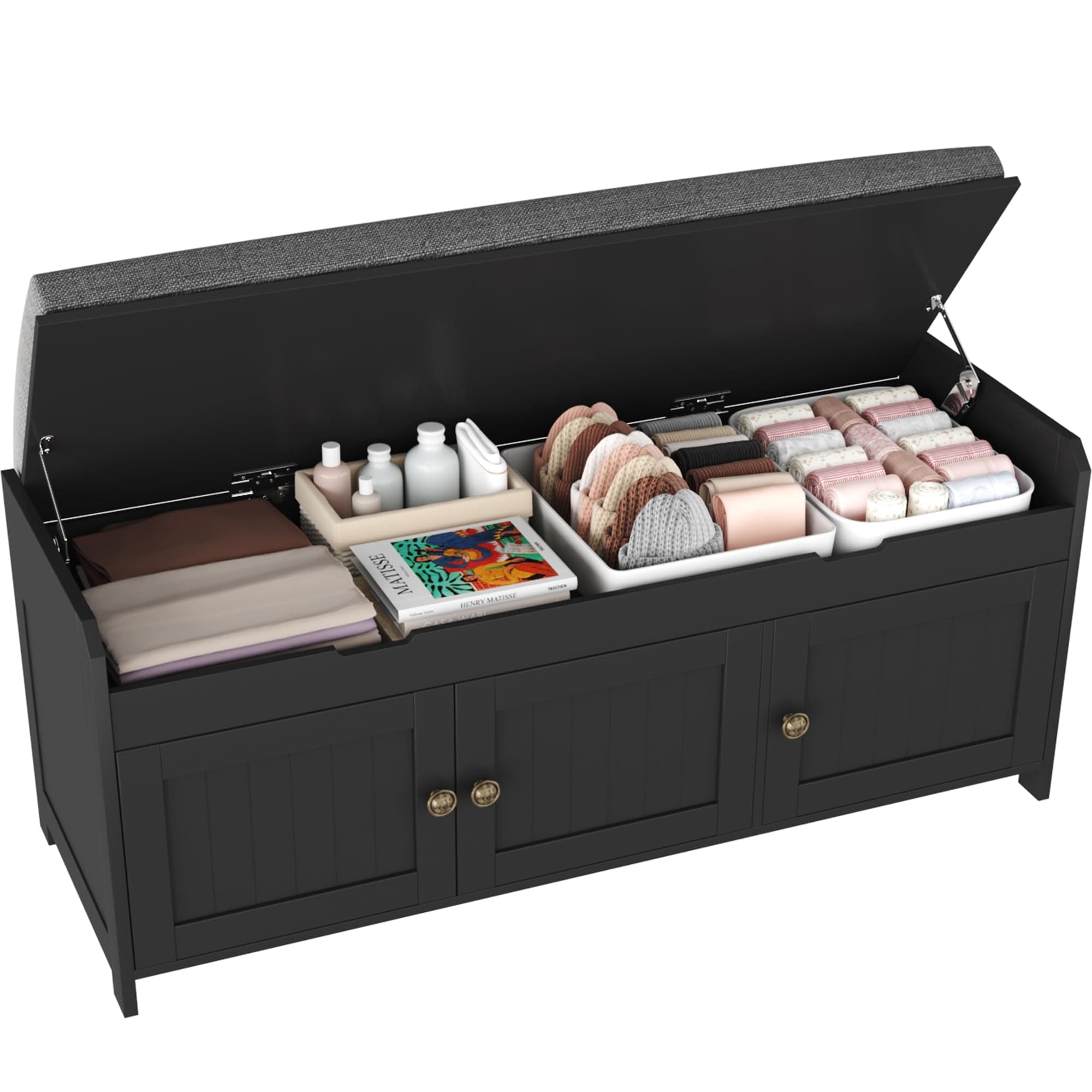 Under Window Bench with Storage Upholstered Cushion Light Grey Assembly Free