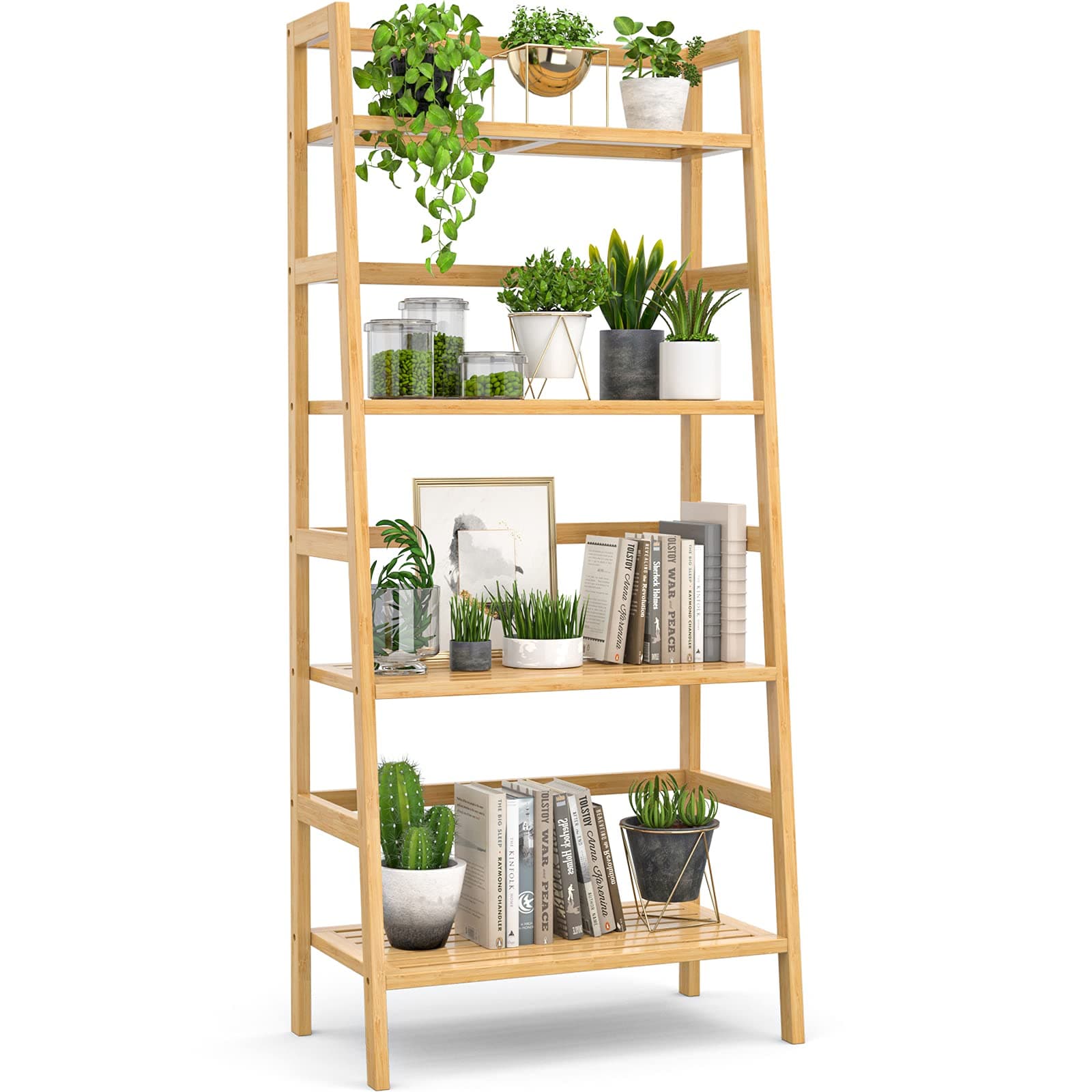 Homykic Bamboo 4-Tier Ladder Shelf