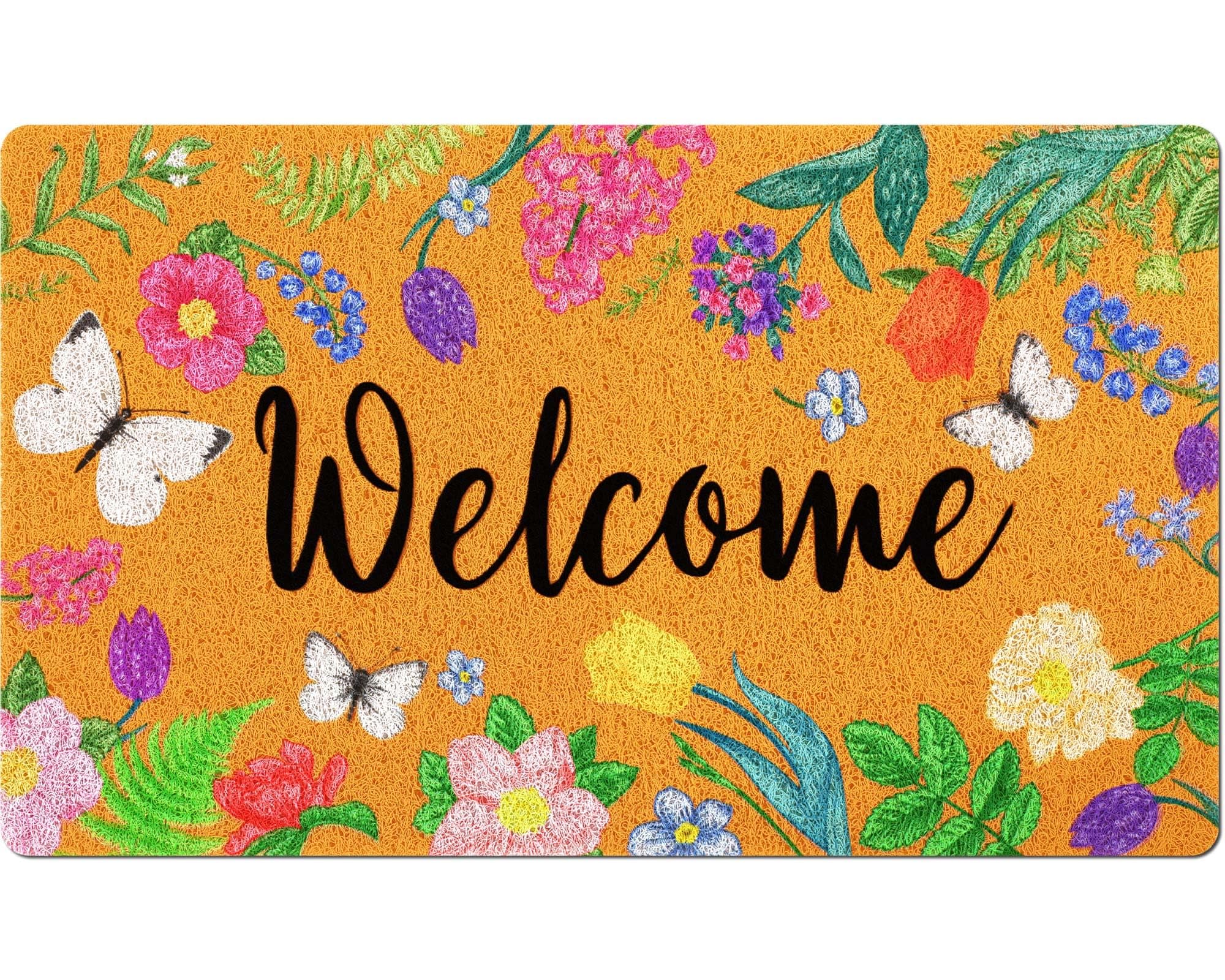 Hooqict Welcome Doormat Wildflower Spring, Non-Slip