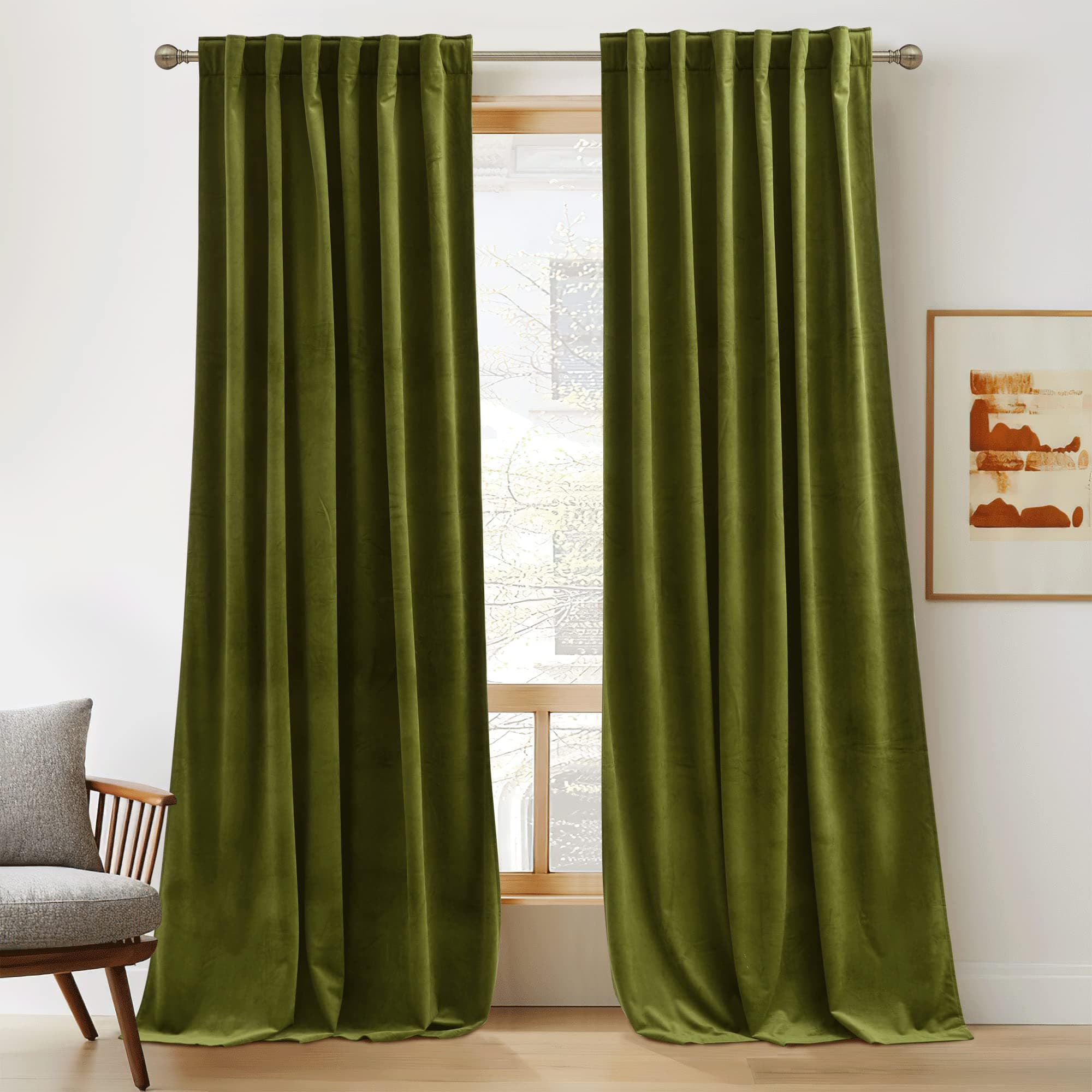 HPD Heritage Velvet Curtain Panel Peat Green 84 Inch