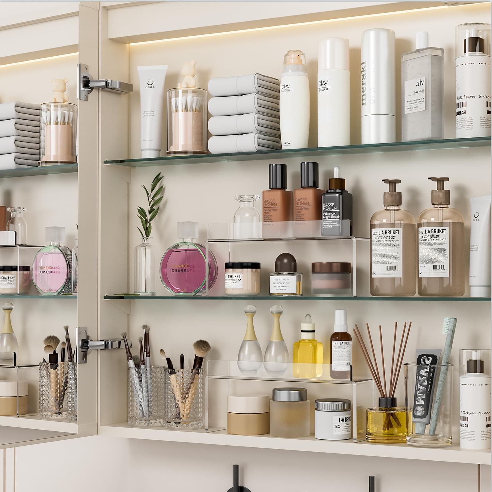 iHEBE Medicine Cabinet Organizer Acrylic Adjustable Dividers