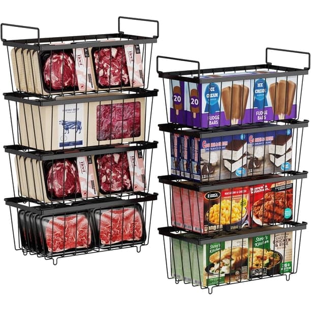 iSPECLE Freezer Organizer Bins - 4 Pack Stackable