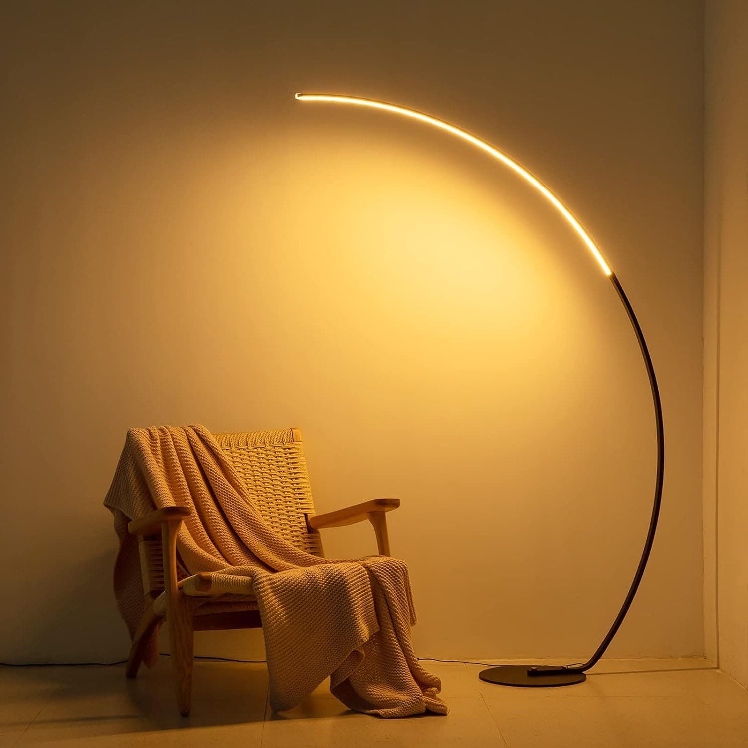 Minimalist Arc Floor Lamp with Linen Shade